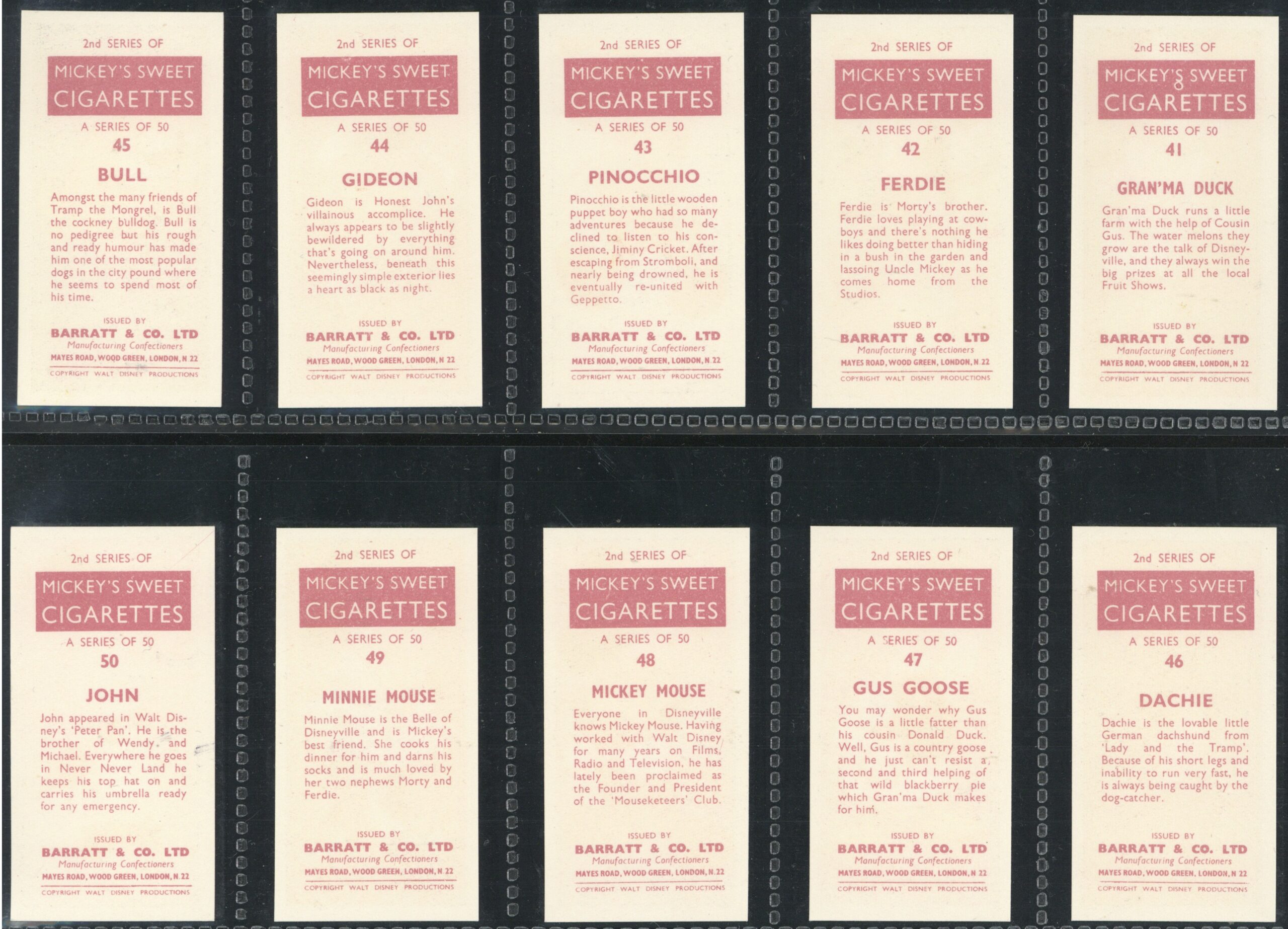 Barratt - 'Disney Characters (S2)' - Complete Set (1957) Barratt - 'Disney Characters (S2)' - Complete Set (1957)