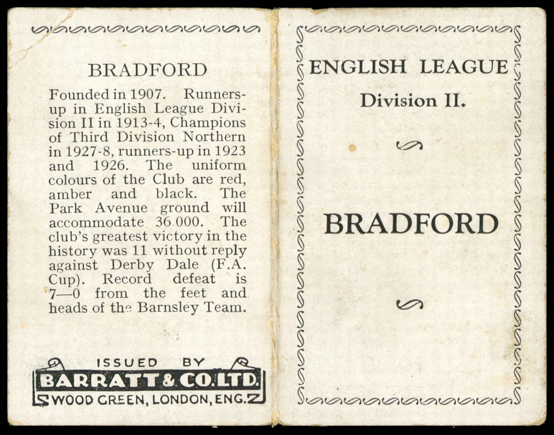 Barratt - 'English Teams Div II (1932)' (1932) - Bradford (Smith fourth) Barratt - 'English Teams Div II (1932)' (1932) - Bradford (Smith fourth)