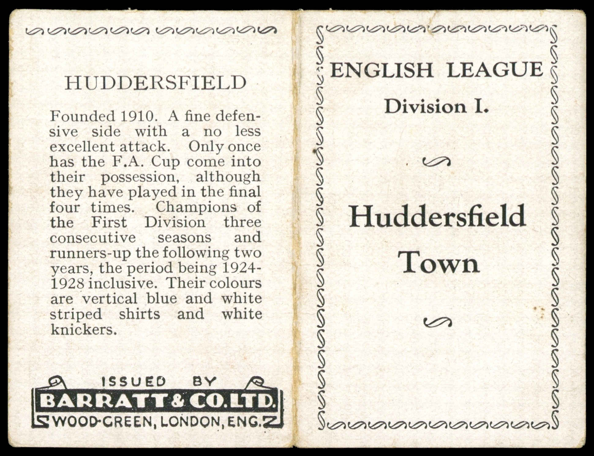 Barratt - 'English Teams Div 1 (1932)' (1932) - Huddersfield Town (Carr - Crownshaw last) Barratt - 'English Teams Div 1 (1932)' (1932) - Huddersfield Town (Carr - Crownshaw last)