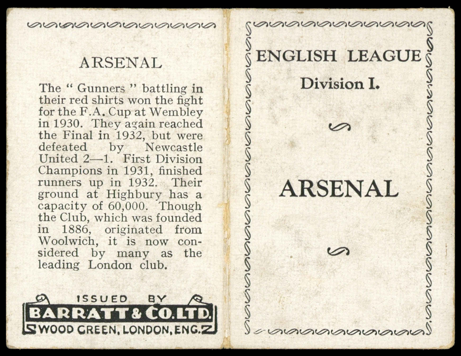 Barratt - 'English Teams Div 1 (1932)' (1932) - Arsenal (Moss - Lambert?) Barratt - 'English Teams Div 1 (1932)' (1932) - Arsenal (Moss - Lambert?)