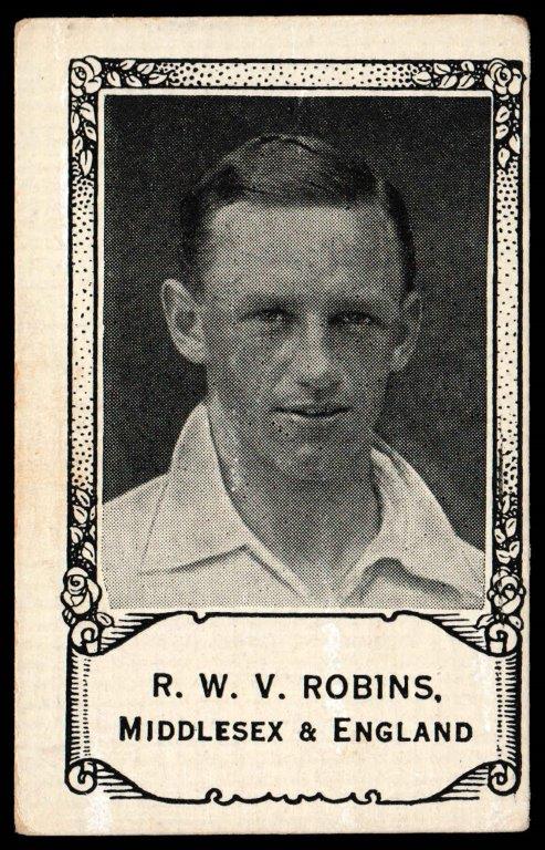 Barratt - 'Famous Cricketers 1930' (1930) - R.W.V. Robins (Middlesex) Barratt - 'Famous Cricketers 1930' (1930) - R.W.V. Robins (Middlesex)