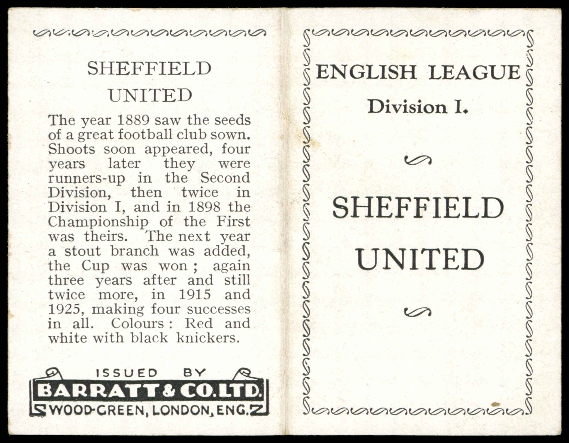 Barratt - 'English Teams Div 1 (1932)' (1932) - Sheffield United (Dunne third) Barratt - 'English Teams Div 1 (1932)' (1932) - Sheffield United (Dunne third)