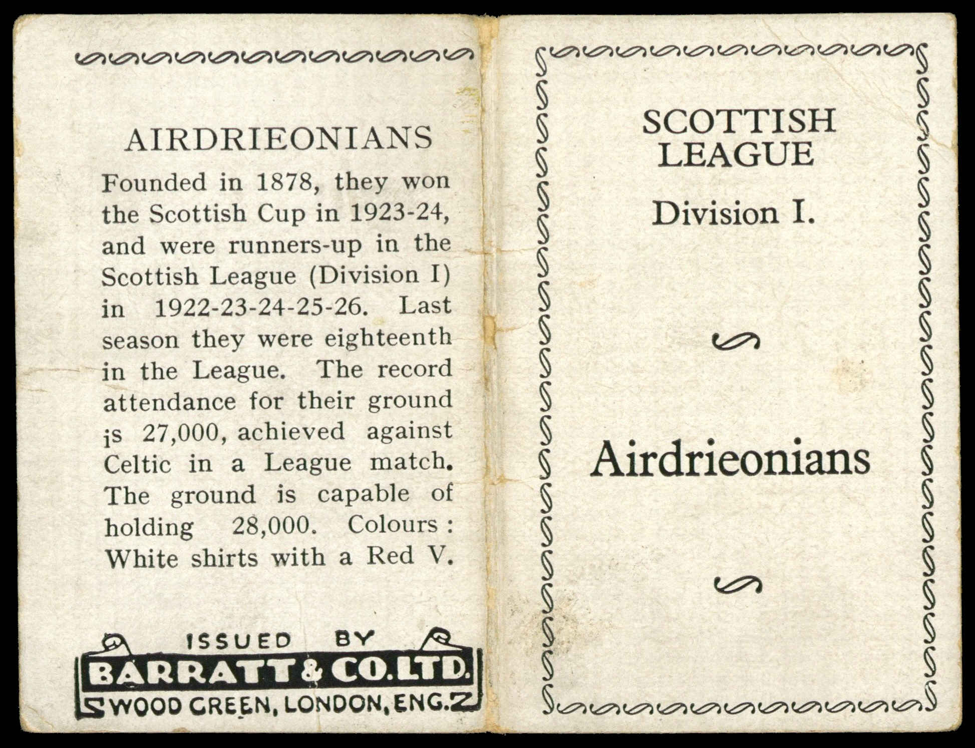 Barratt - 'Football Team Folders - Scottish' (1934) - Airdrieonians Barratt - 'Football Team Folders - Scottish' (1934) - Airdrieonians