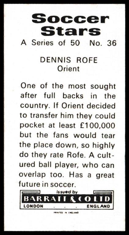 Barratt & Co - 'Soccer Stars' #36 - Dennis Rofe (Leicester City) Barratt & Co - 'Soccer Stars' #36 - Dennis Rofe (Leicester City)