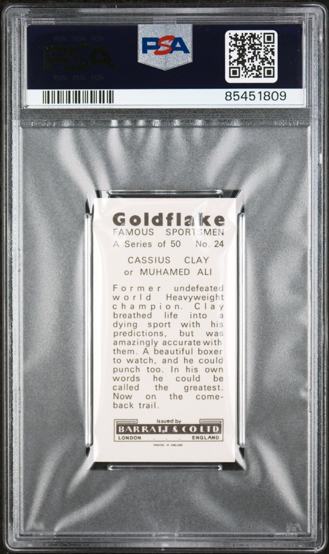 Barratt - 'Famous Sportsmen' (1971) - Cassius Clay (Boxing) **PSA9** Barratt - 'Famous Sportsmen' (1971) - Cassius Clay (Boxing) **PSA9**