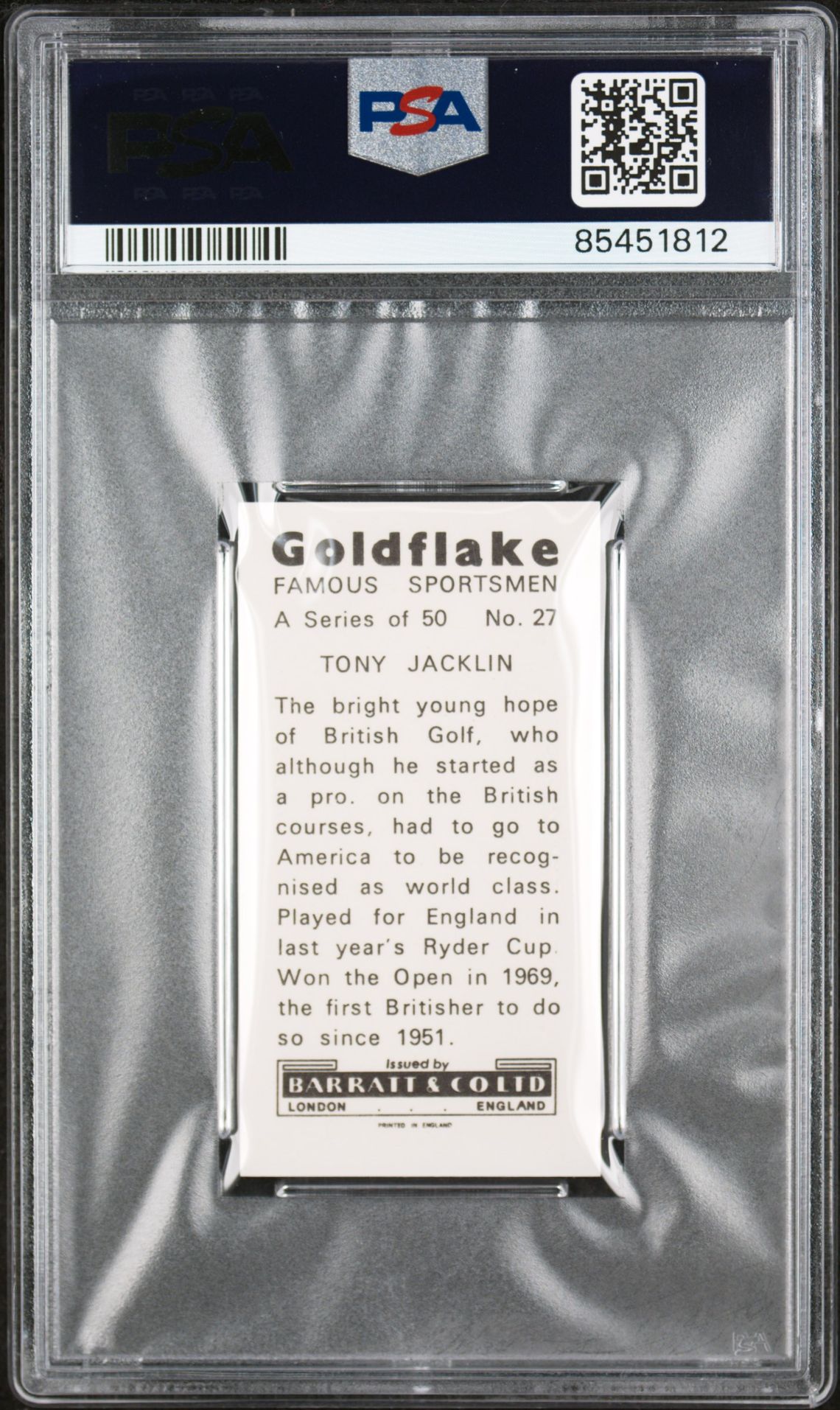 Barratt - 'Famous Sportsmen' (1971) - Tony Jacklin (Golf) **PSA9** Barratt - 'Famous Sportsmen' (1971) - Tony Jacklin (Golf) **PSA9**