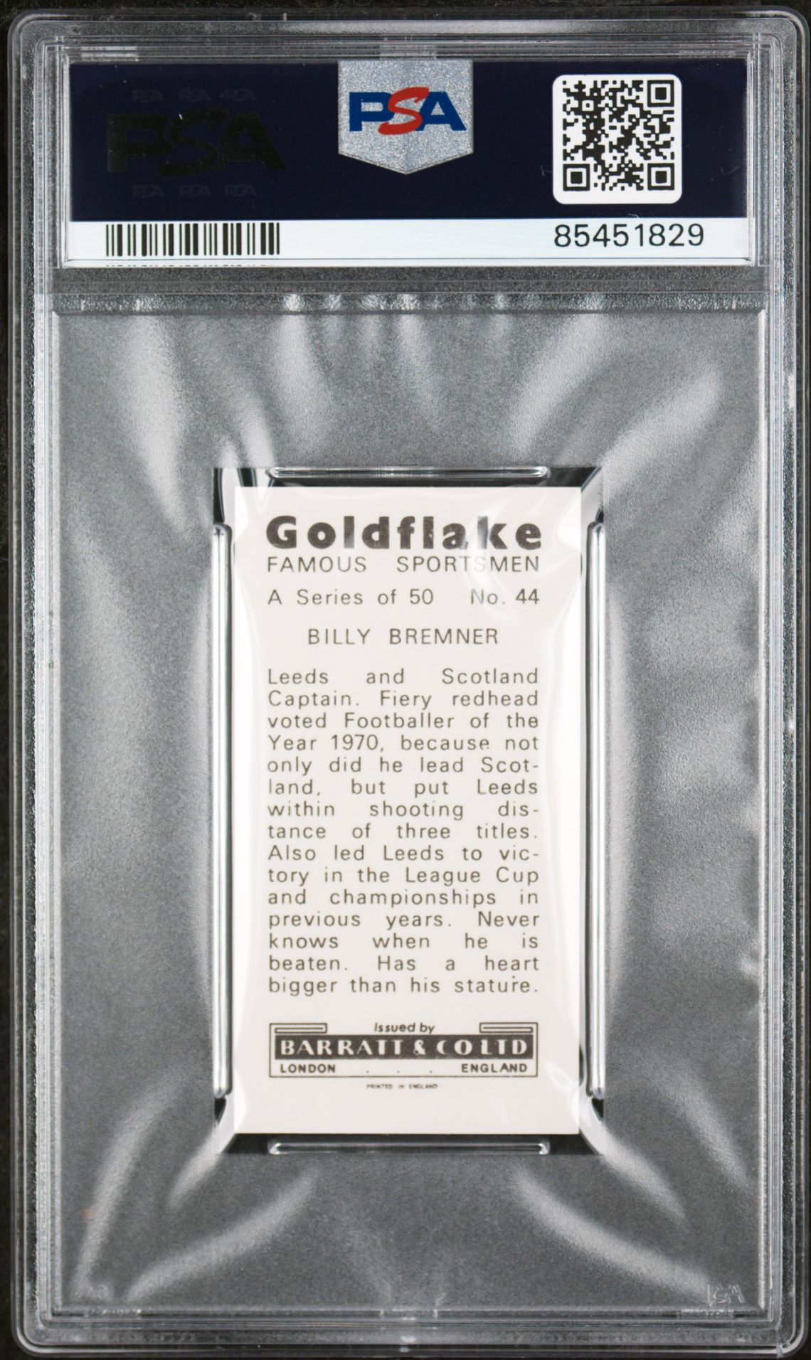 Barratt - 'Famous Sportsmen' (1971) - Billy Bremner (Leeds United) **PSA9** Barratt - 'Famous Sportsmen' (1971) - Billy Bremner (Leeds United) **PSA9**