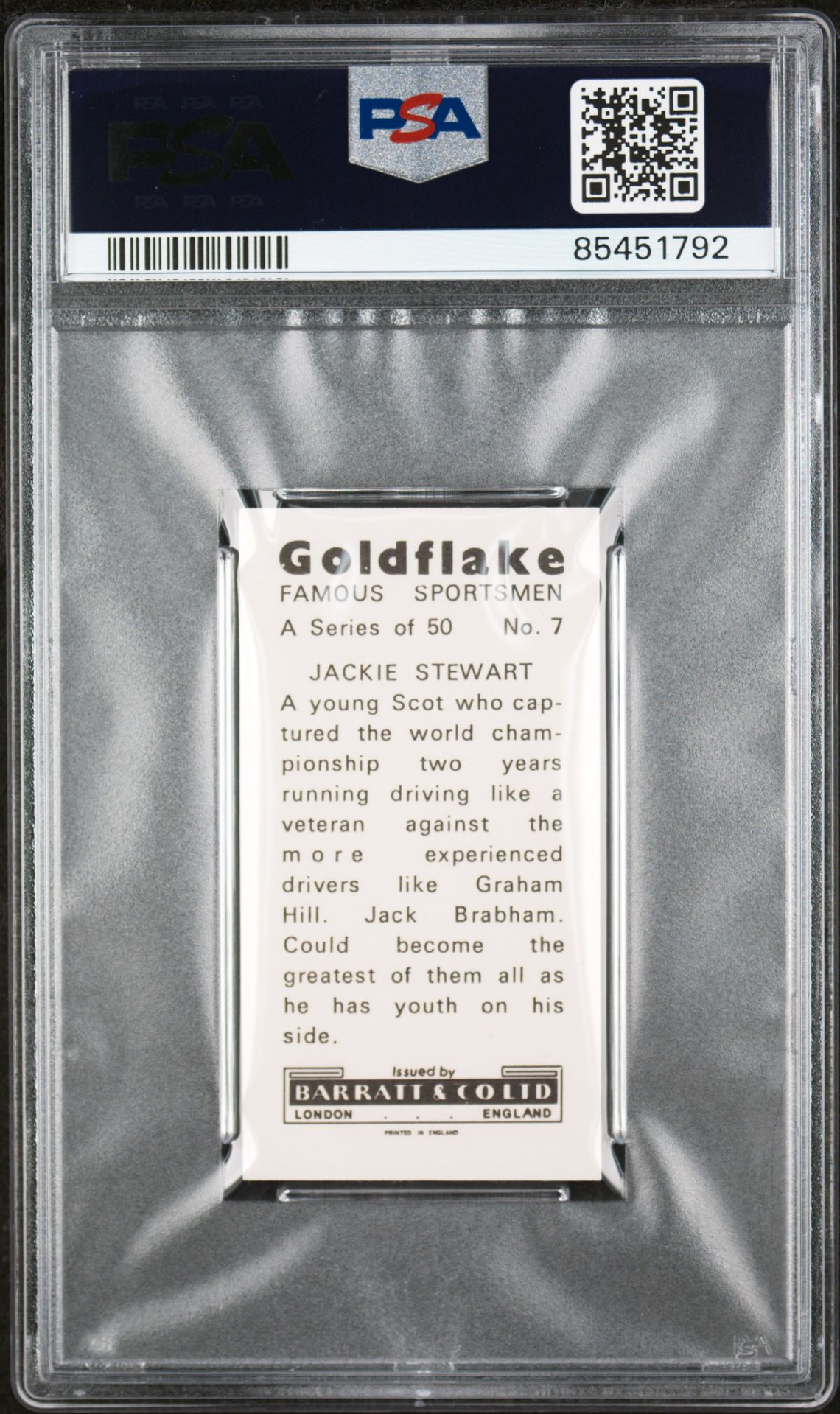 Barratt - 'Famous Sportsmen' (1971) - Jackie Stewart (Motor Racing) **PSA7** Barratt - 'Famous Sportsmen' (1971) - Jackie Stewart (Motor Racing) **PSA7**
