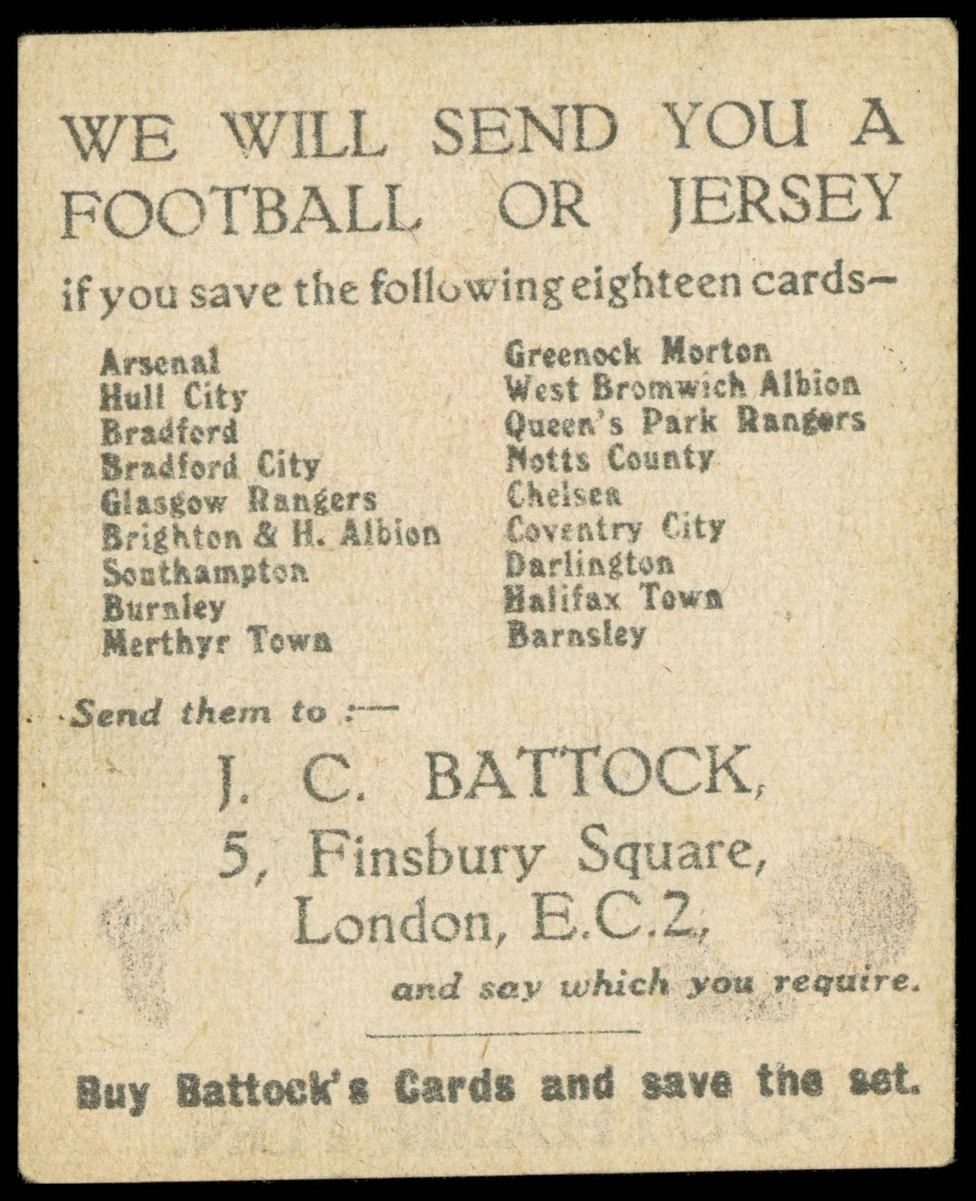 Battock - 'Cricket & Football Cards' (c1920) - Southampton Battock - 'Cricket & Football Cards' (c1920) - Southampton