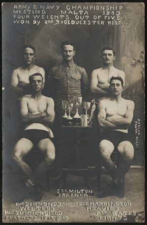 J Vella - 'Army & Navy Championship Meeting Malta 1913 2nd Bn Gloucester Regt' (1913) - Unused Boxing Postcard