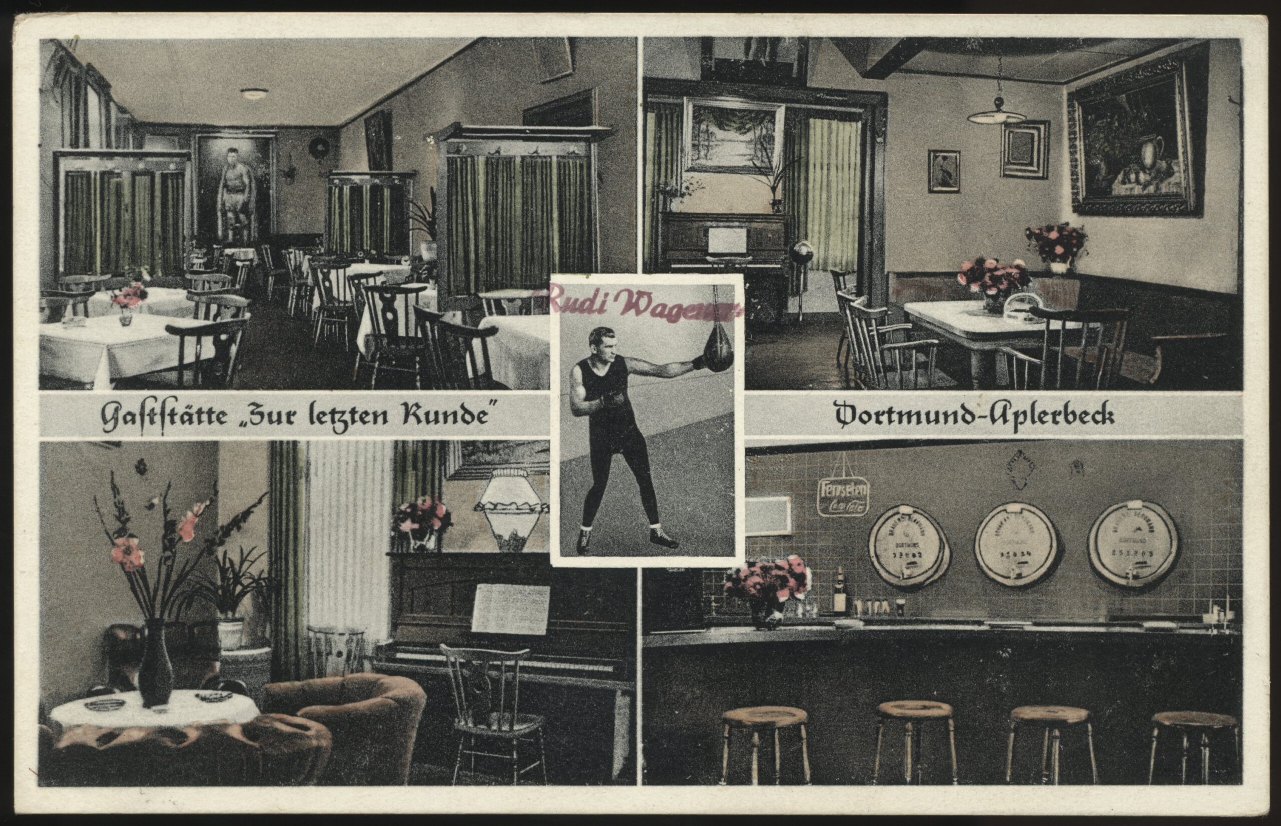 Walter Jappe - 'Rudi Wagener - Restaurant for the Last Round Dortmund Signed' (c1920's) - Unused Boxing Postcard Walter Jappe - 'Rudi Wagener - Restaurant for the Last Round Dortmund Signed' (c1920's) - Unused Boxing Postcard