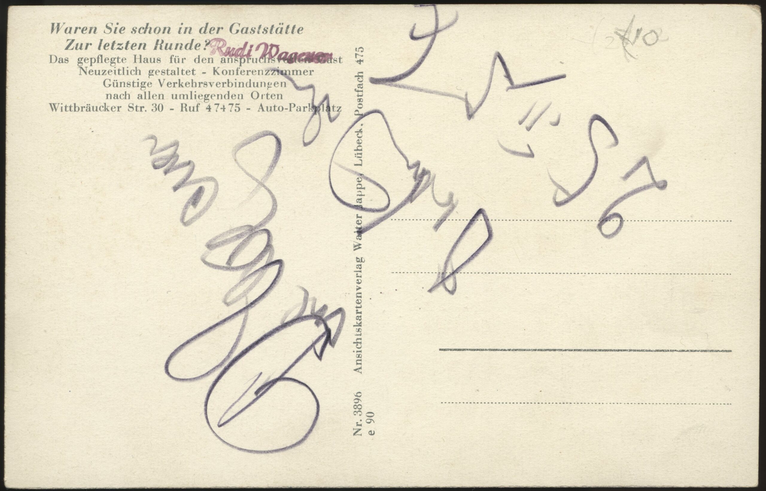 Walter Jappe - 'Rudi Wagener - Restaurant for the Last Round Dortmund Signed' (c1920's) - Unused Boxing Postcard Walter Jappe - 'Rudi Wagener - Restaurant for the Last Round Dortmund Signed' (c1920's) - Unused Boxing Postcard