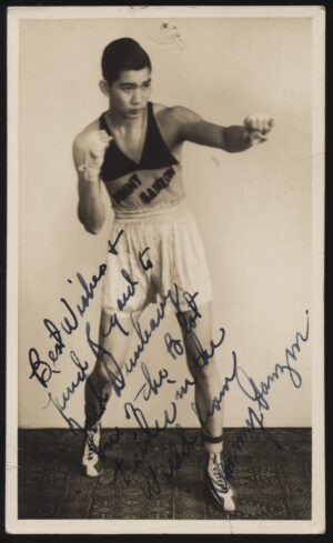 Real Photo - 'Dommy Ganzon Philpinno Lightweight' (c1938) - Signed Boxing Postcard