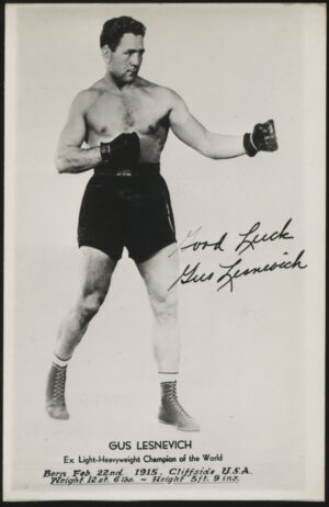 Australian Boxing Photo Card - 'Gus Lesnevich (USA) Light-Heavyweight World Champ' (Undated) - Blank Back