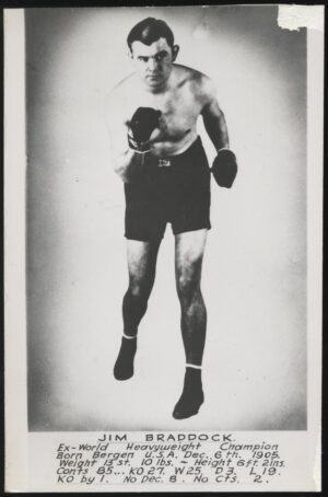Australian Boxing Photo Card - 'Jim Braddock (US) World Heavyweight Champ' (Undated) - Blank Back