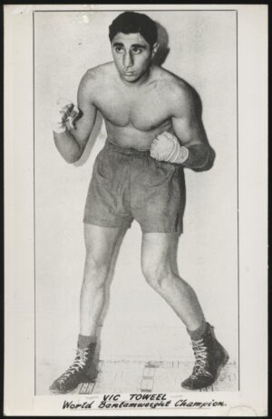 Australian Boxing Photo Card - 'Vic Toweel (ZAR) World Bantamweight Champ' (Undated) - Blank Back