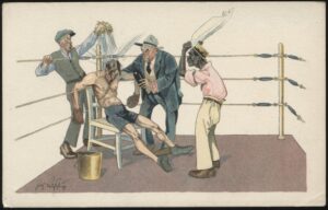 Fritz Schonplug - 'Reviving the fighter in the corner' (Undated) - Unused Postcard