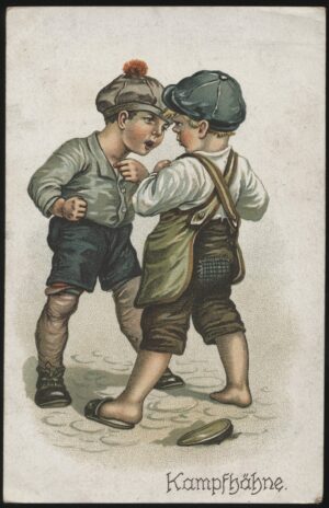Cartoon Boxing - 'Gamecocks - Boys Fighting' (Undated) - Used Postcard