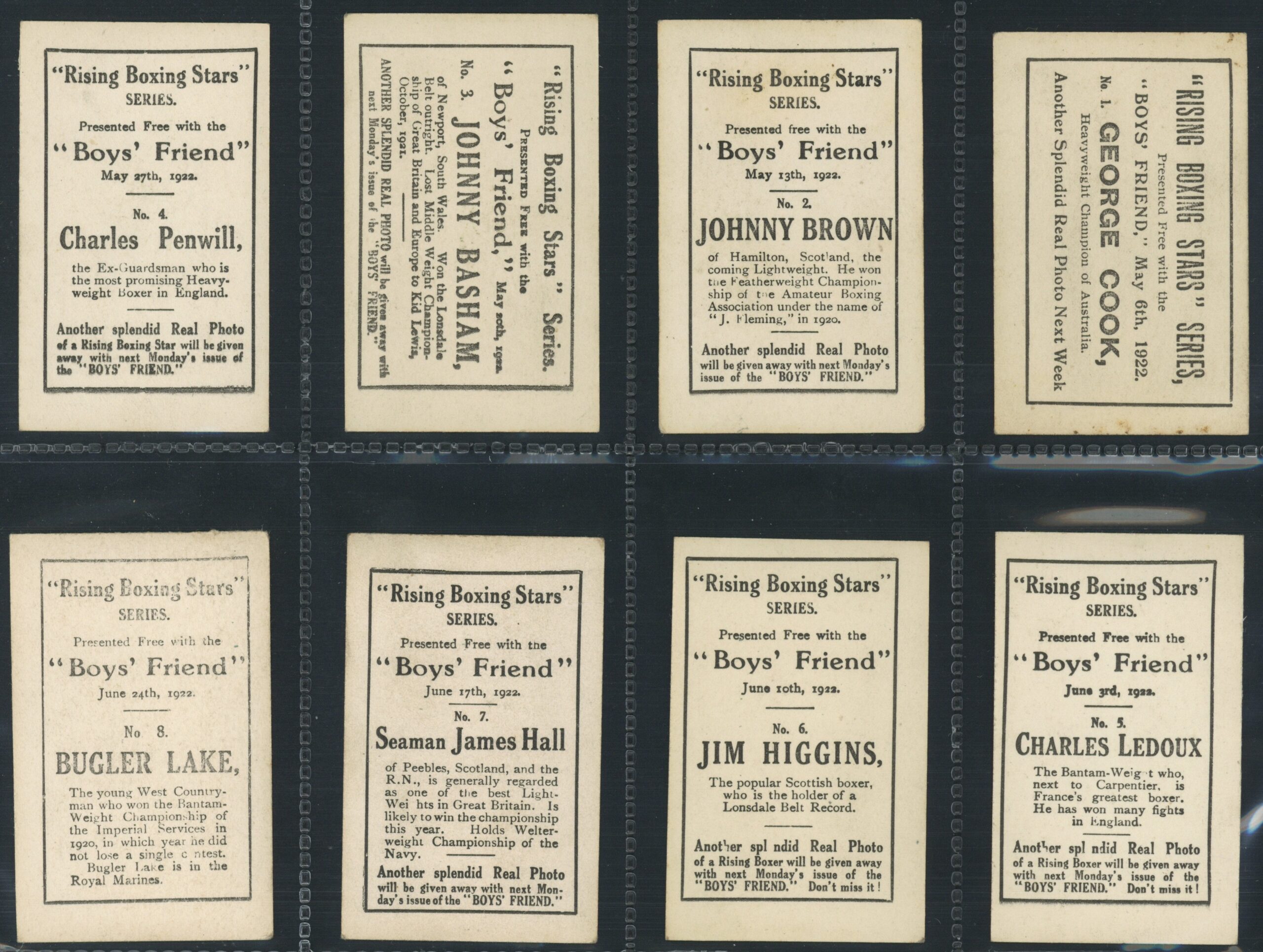 Boys' Friend - 'Rising Boxing Stars' Complete Set (1922) Boys' Friend - 'Rising Boxing Stars' Complete Set (1922)