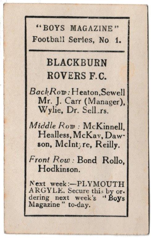Boys' Magazine - 'Football Teams 1922/23' (1922) - Blackburn Rovers FC Boys' Magazine - 'Football Teams 1922/23' (1922) - Blackburn Rovers FC
