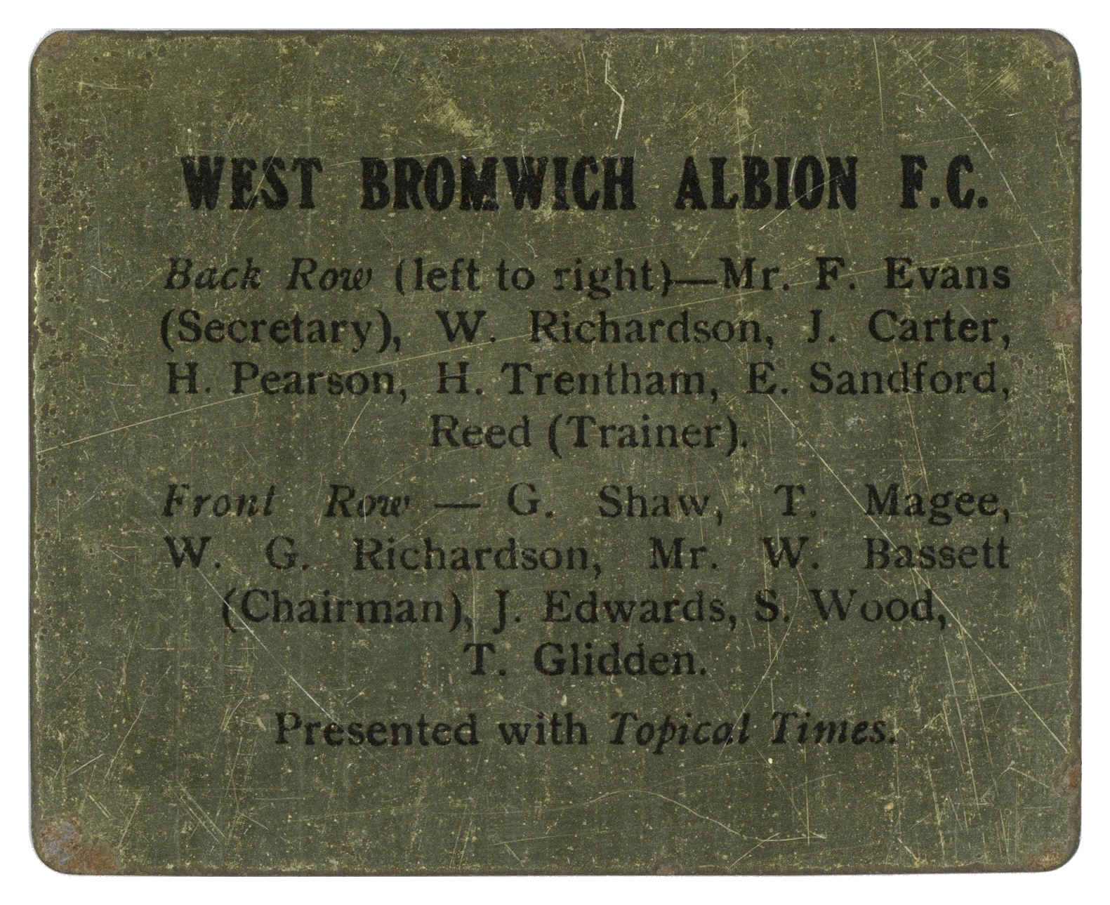 Topical Times - 'Football Teams (Metal)' (1931) - West Bromwich Albion Topical Times - 'Football Teams (Metal)' (1931) - West Bromwich Albion