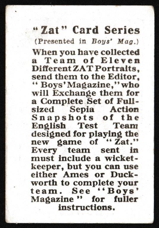 Boys' Magazine - '"Zat" Cards - Cricketers' (1930) - Sutcliffe Boys' Magazine - '"Zat" Cards - Cricketers' (1930) - Sutcliffe