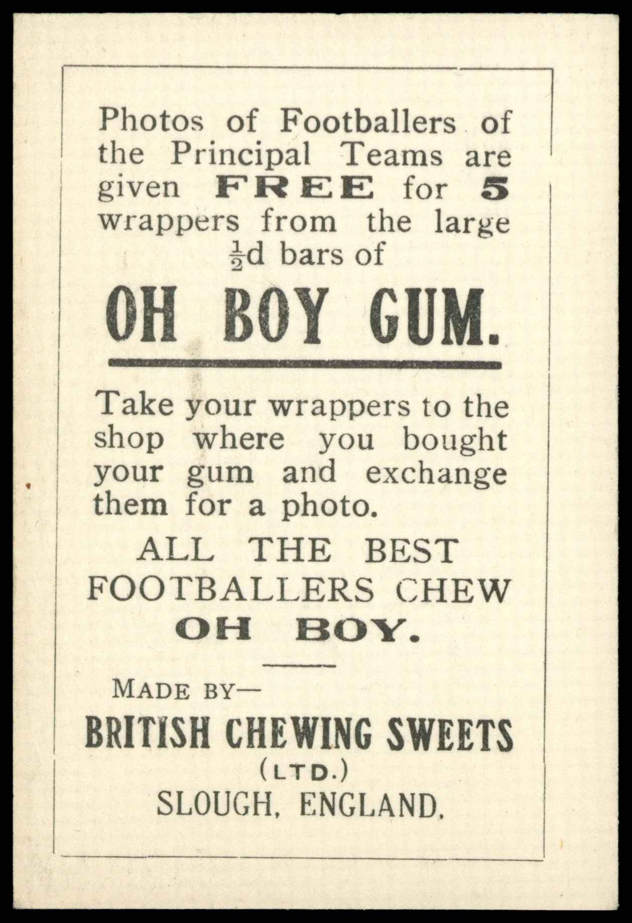 British Chewing Sweets - 'Footballers' (1933) - T. Boyle (Northampton) British Chewing Sweets - 'Footballers' (1933) - T. Boyle (Northampton)