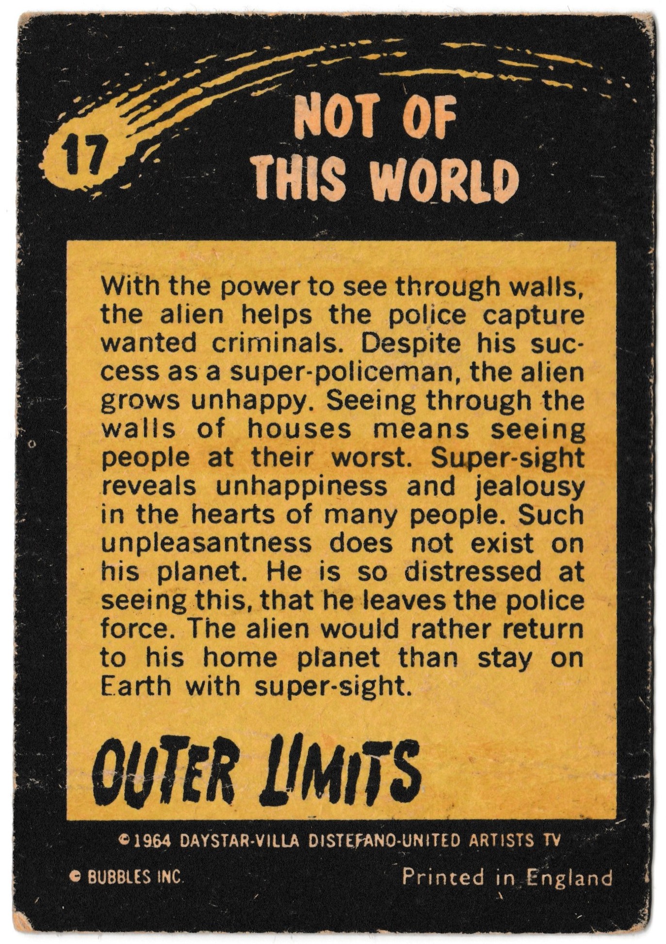 Bubbles Inc - 'Outer Limits' (1964) - Card #17 - Not of this World Bubbles Inc - 'Outer Limits' (1964) - Card #17 - Not of this World