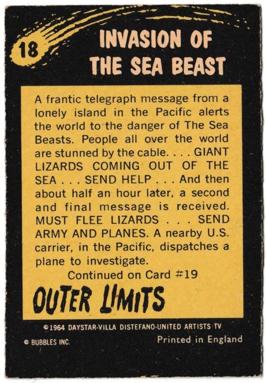 Bubbles Inc - 'Outer Limits' (1964) - Card #18 - Invasion of the Sea Beast Bubbles Inc - 'Outer Limits' (1964) - Card #18 - Invasion of the Sea Beast
