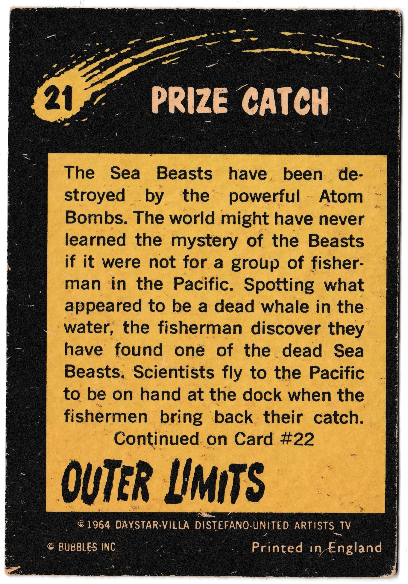 Bubbles Inc - 'Outer Limits' (1964) - Card #21 - Prize Catch Bubbles Inc - 'Outer Limits' (1964) - Card #21 - Prize Catch