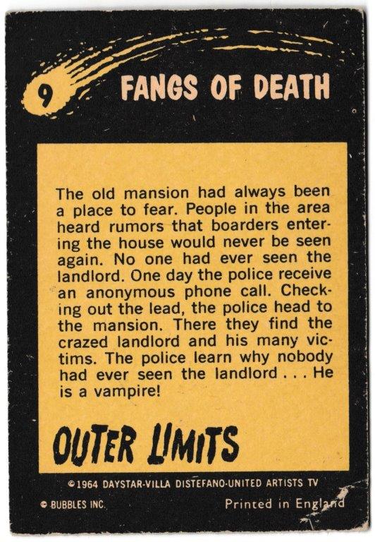 Bubbles Inc - 'Outer Limits' (1964) - Card #9 - Fangs of Death Bubbles Inc - 'Outer Limits' (1964) - Card #9 - Fangs of Death