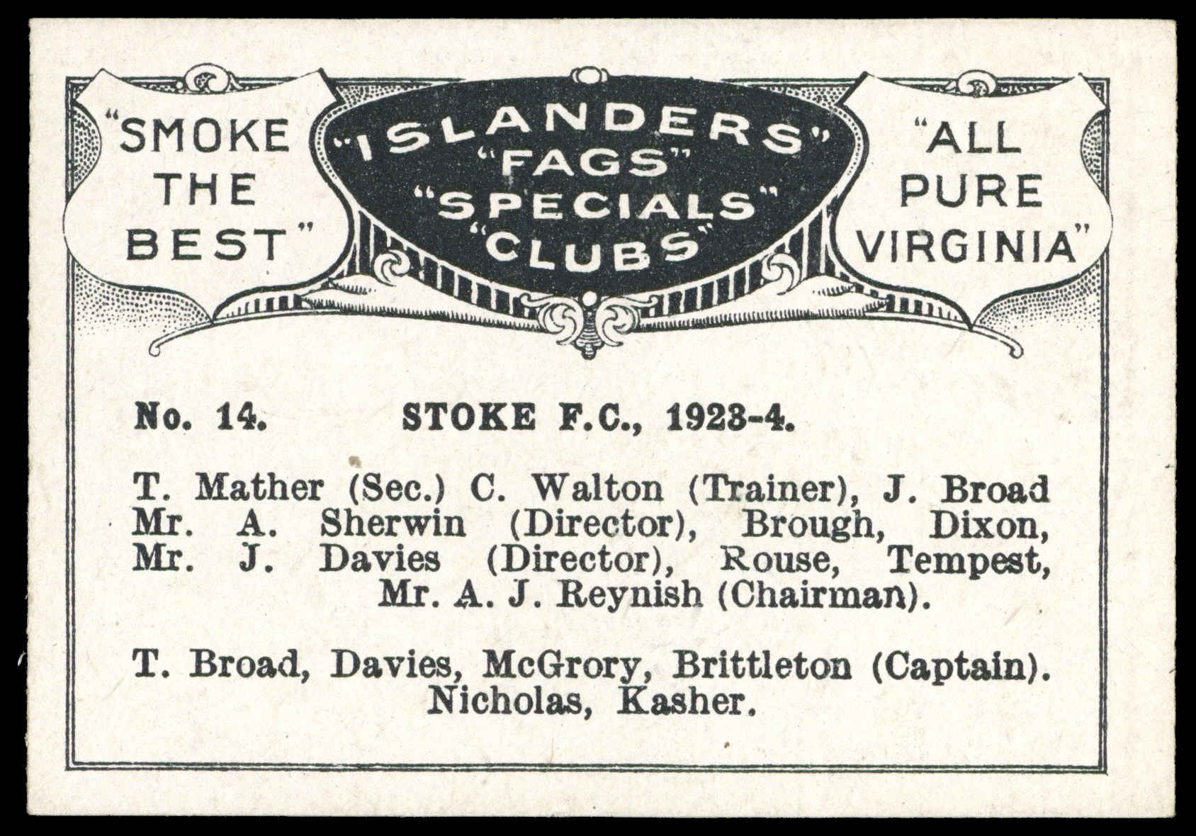 Bucktrout - 'Football Teams' (1924) - #14 - Stoke F.C.?1923-4 Bucktrout - 'Football Teams' (1924) - #14 - Stoke F.C.?1923-4