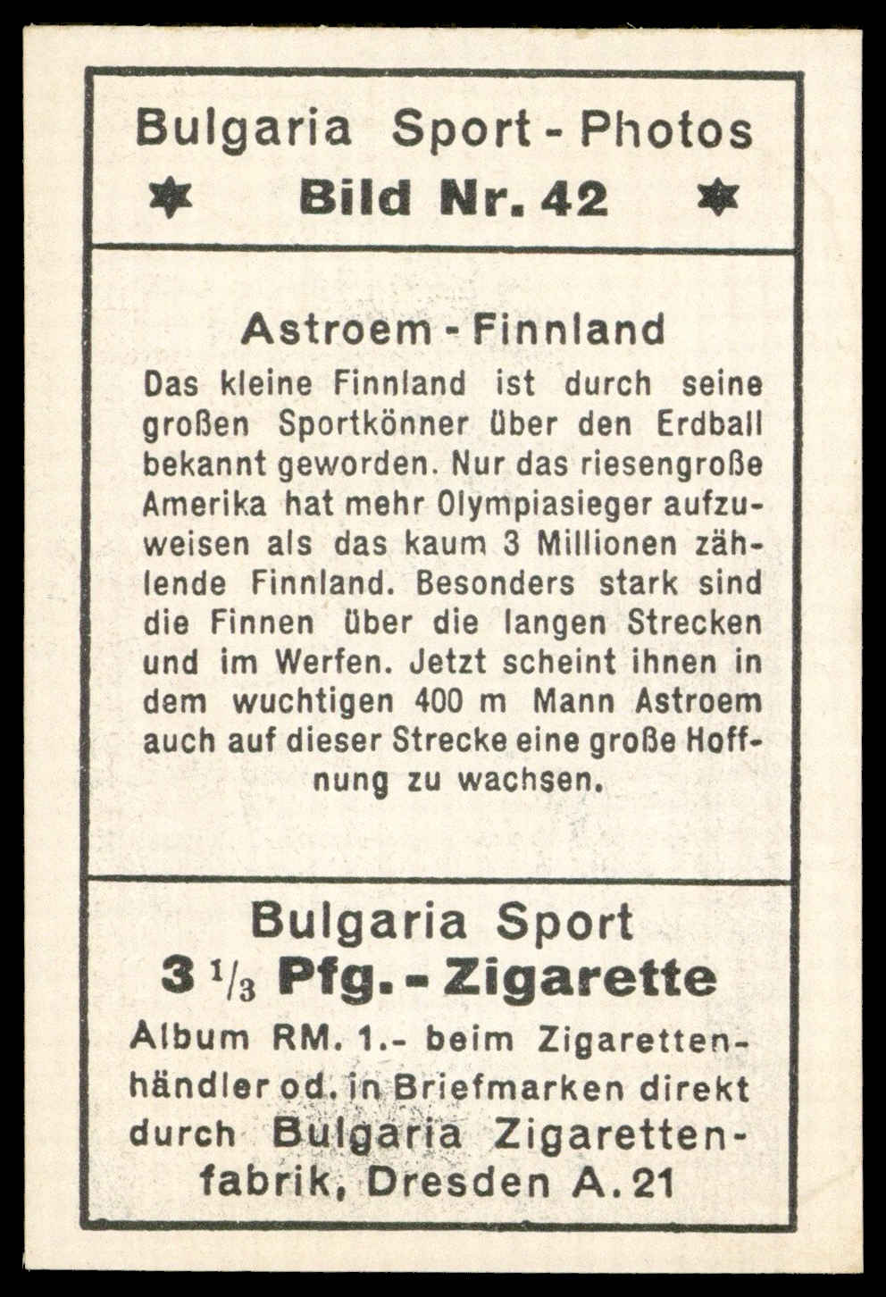 Bulgaria Zigarettenfabrik - 'Sport Photos' (1932) - Astroem - Finland Bulgaria Zigarettenfabrik - 'Sport Photos' (1932) - Astroem - Finland