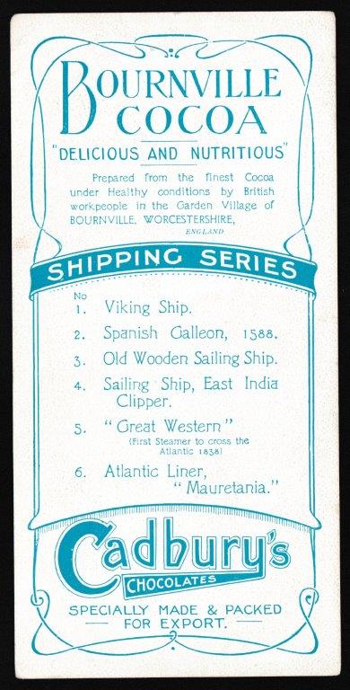 Cadbury's - 'Shipping Series D' (c1910) - Card #3 - Old Wooden Sailing Ship Cadbury's - 'Shipping Series D' (c1910) - Card #3 - Old Wooden Sailing Ship