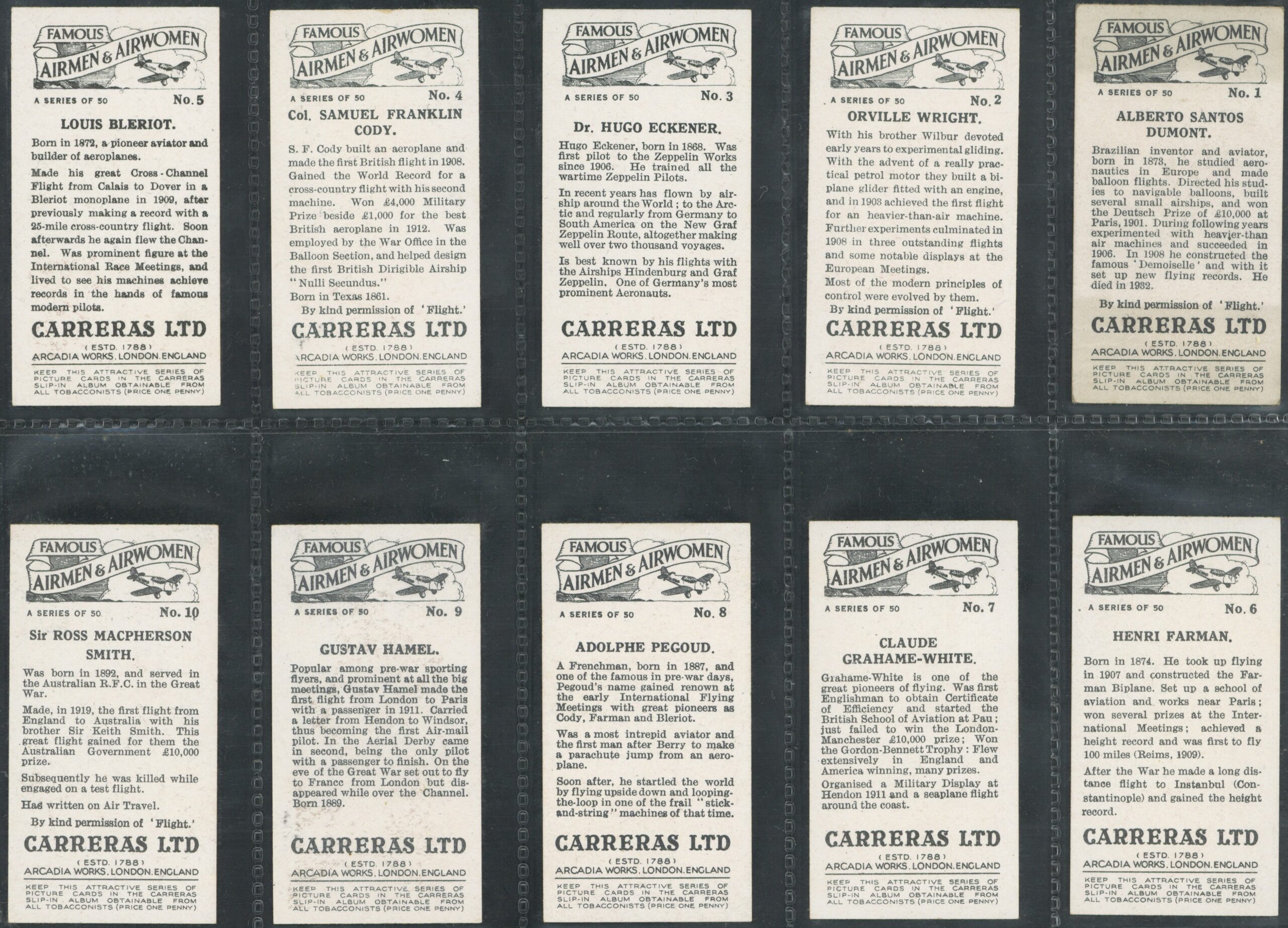 Carreras - 'Famous Airmen & Airwomen' - Complete Set (1936) Carreras - 'Famous Airmen & Airwomen' - Complete Set (1936)
