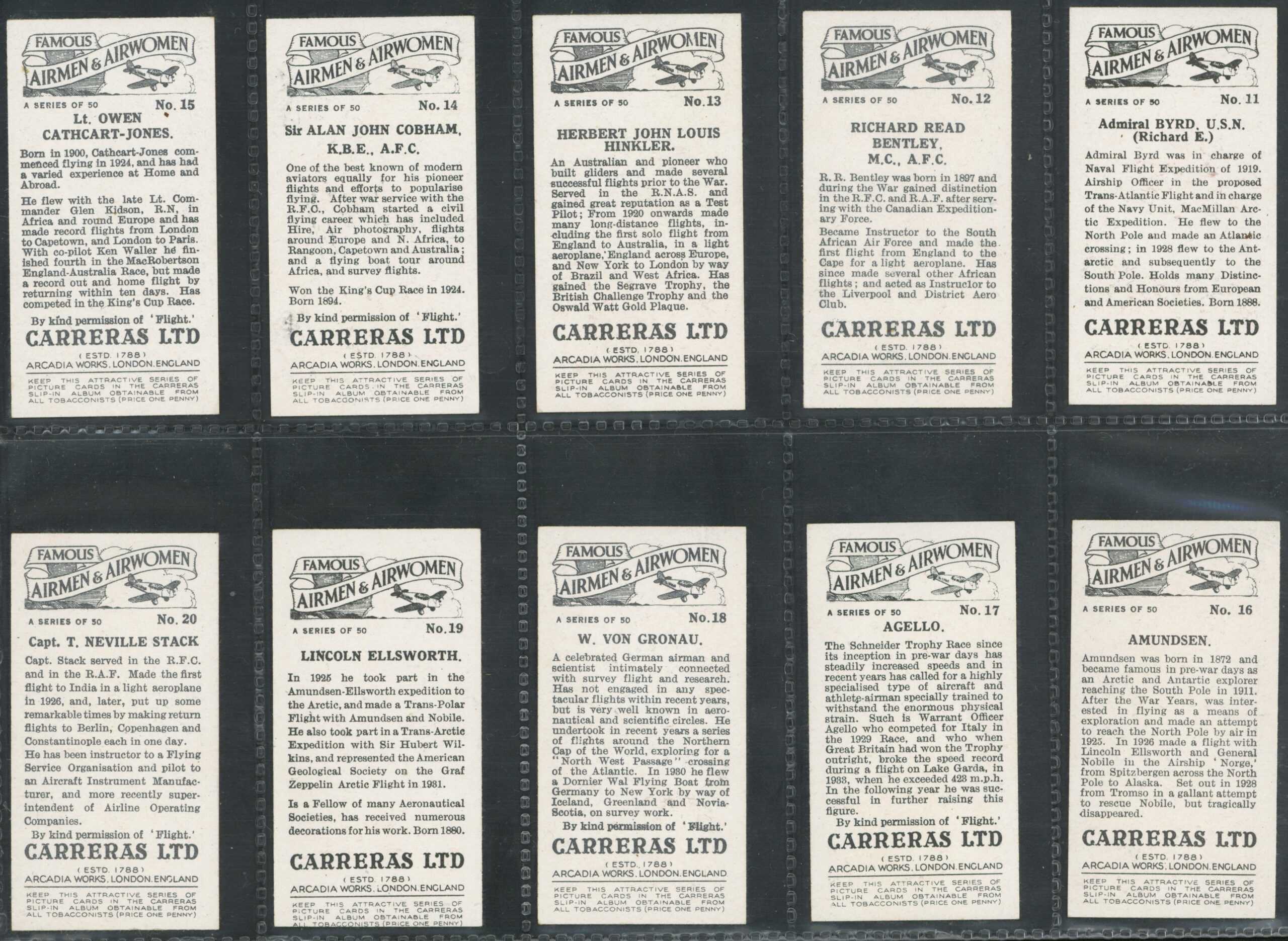 Carreras - 'Famous Airmen & Airwomen' - Complete Set (1936) Carreras - 'Famous Airmen & Airwomen' - Complete Set (1936)