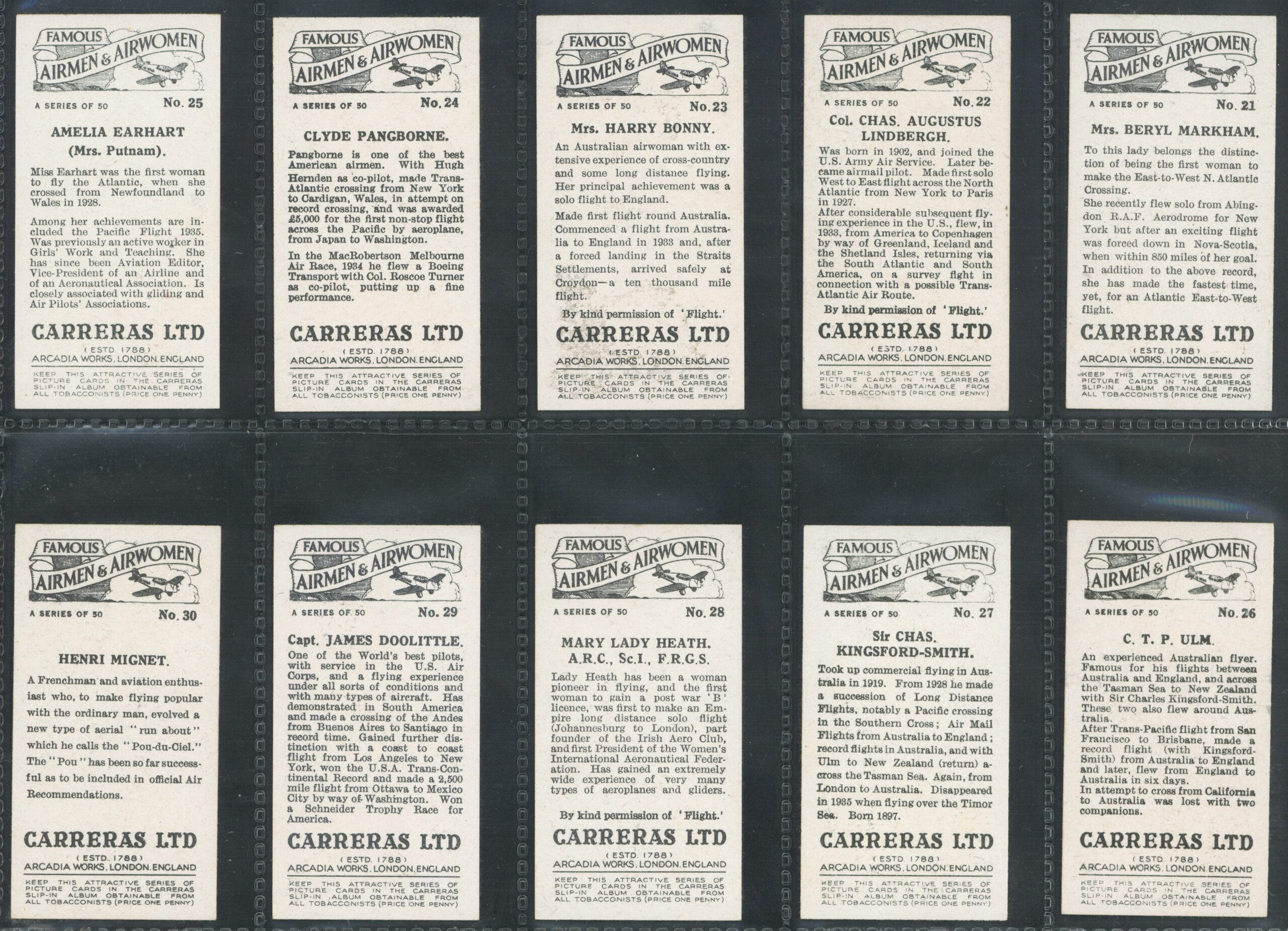 Carreras - 'Famous Airmen & Airwomen' - Complete Set (1936) Carreras - 'Famous Airmen & Airwomen' - Complete Set (1936)
