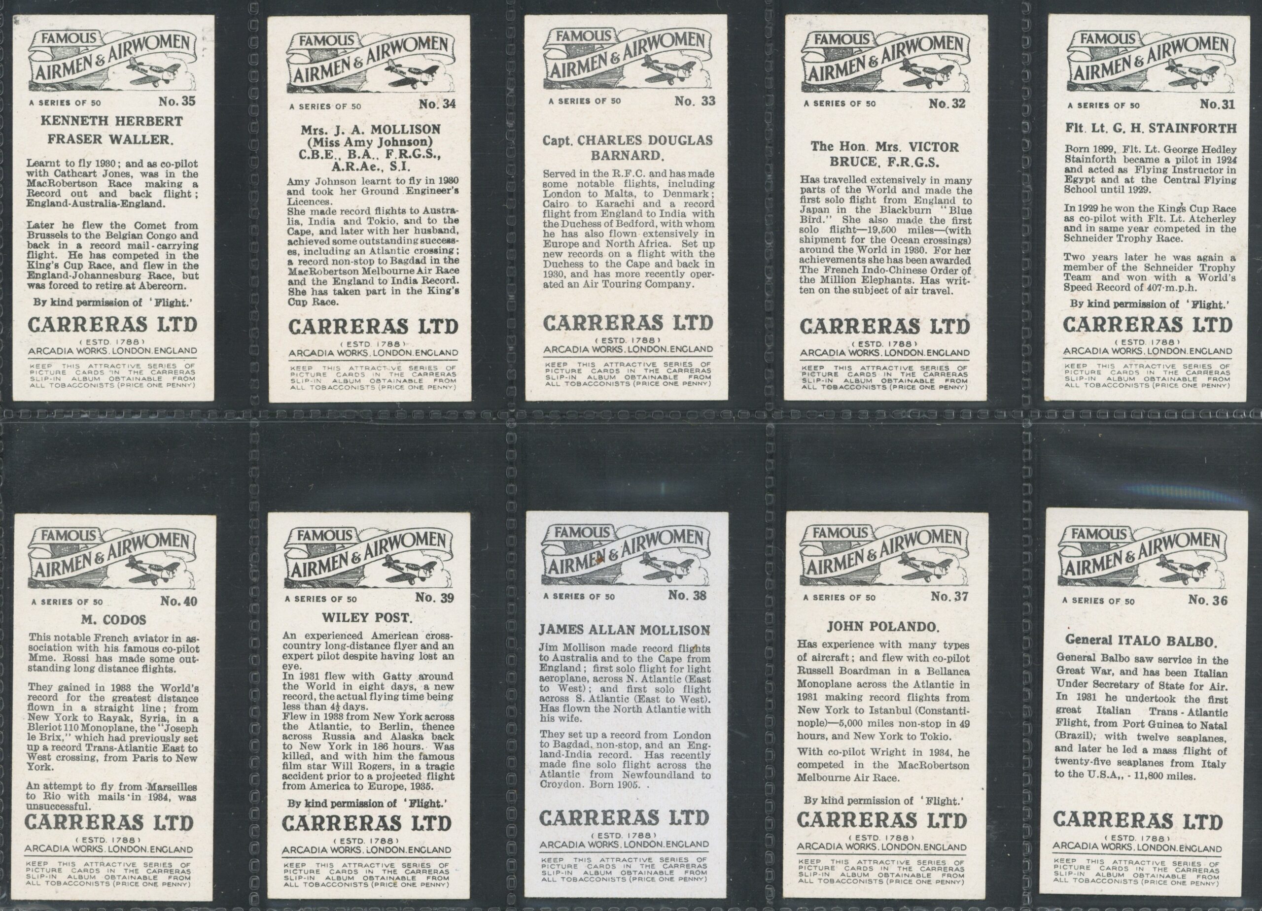 Carreras - 'Famous Airmen & Airwomen' - Complete Set (1936) Carreras - 'Famous Airmen & Airwomen' - Complete Set (1936)