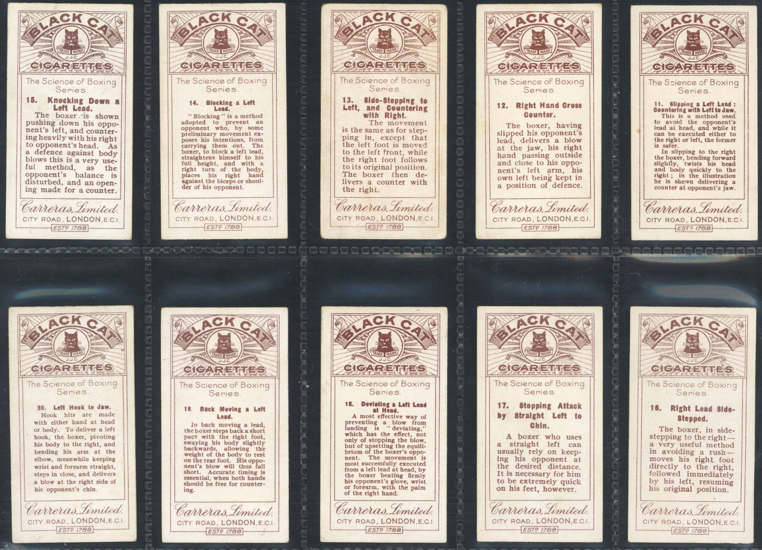Carreras - 'The Science of Boxing Series (Black Cat)' (c1916) - Complete Set Carreras - 'The Science of Boxing Series (Black Cat)' (c1916) - Complete Set