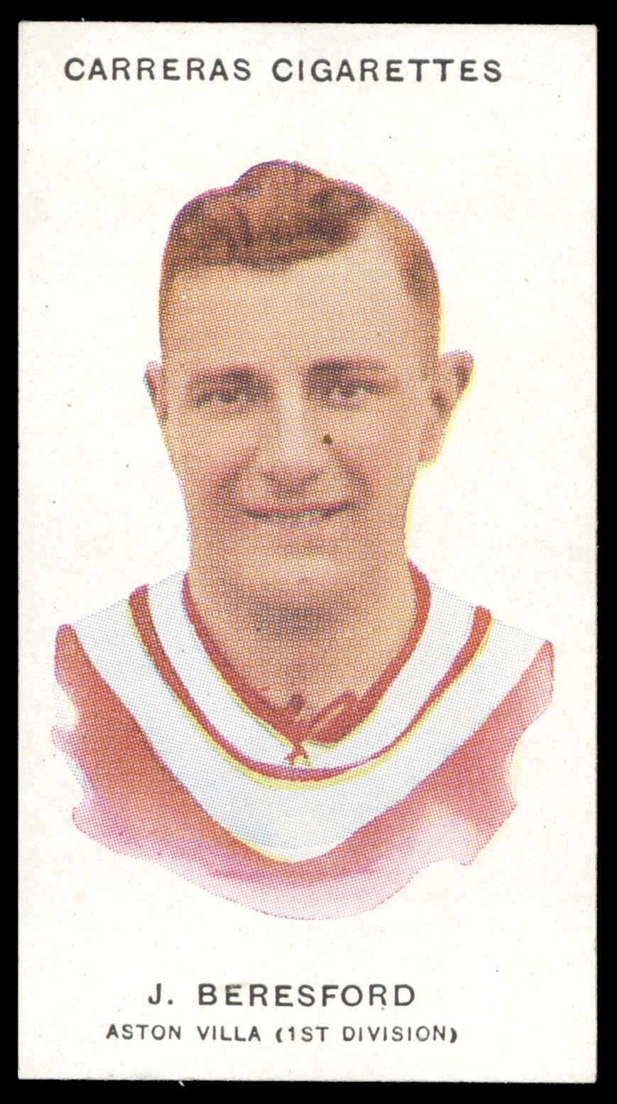 Carreras - 'Footballers (26mm)' (1934) - #16 - J. Beresford (Aston Villa) Carreras - 'Footballers (26mm)' (1934) - #16 - J. Beresford (Aston Villa)