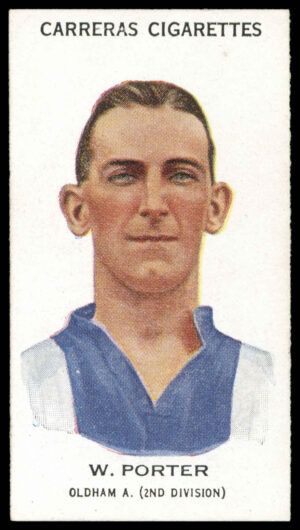 Carreras - 'Footballers (27mm)' (1934) - #55 - W. Porter (Oldham Athletic) Carreras - 'Footballers (27mm)' (1934) - #55 - W. Porter (Oldham Athletic)