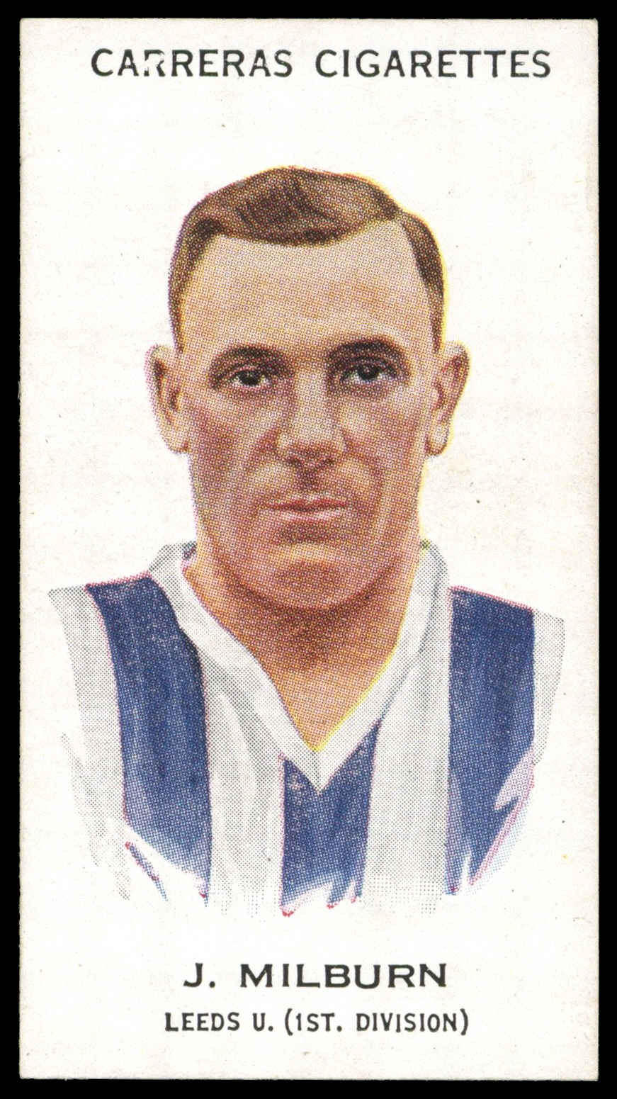 Carreras - 'Footballers (27mm)' (1934) - #63 - J. Milburn (Leeds United) Carreras - 'Footballers (27mm)' (1934) - #63 - J. Milburn (Leeds United)