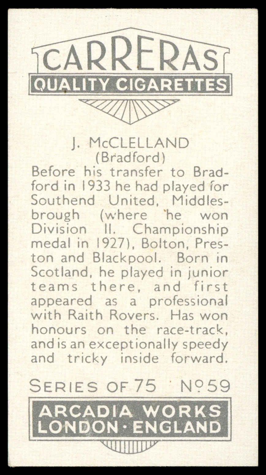 Carreras - 'Footballers (27mm)' (1934) - J. McLelland (Bradford) Carreras - 'Footballers (27mm)' (1934) - J. McLelland (Bradford)