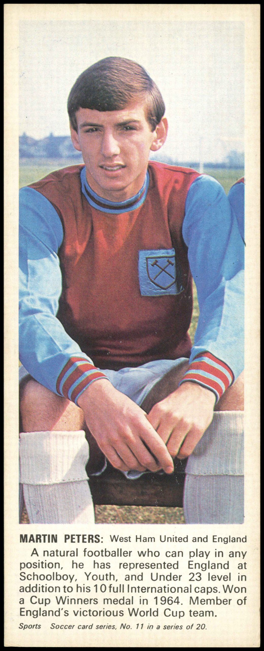 Carr's Biscuits - 'Soccer Card Series' #11 - Martin Peters (West Ham United) (1967) Carr's Biscuits - 'Soccer Card Series' #11 - Martin Peters (West Ham United) (1967)