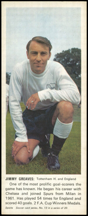 Carr's Biscuits - 'Soccer Card Series' #13 - Jimmy Greaves (Tottenham Hotspur) (1967)