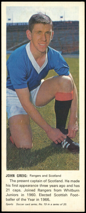 Carr's Biscuits - 'Soccer Card Series' #19 - John Greig (Rangers) (1967)