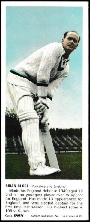 Carr's Biscuits - 'Cricketers' - Card #1 - Brian Close (Yorkshire) Carr's Biscuits - 'Cricketers' - Card #1 - Brian Close (Yorkshire)