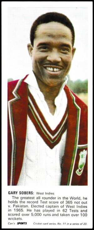 Carr's Biscuits - 'Cricketers' - Card #11 - Gary Sobers (West Indies)