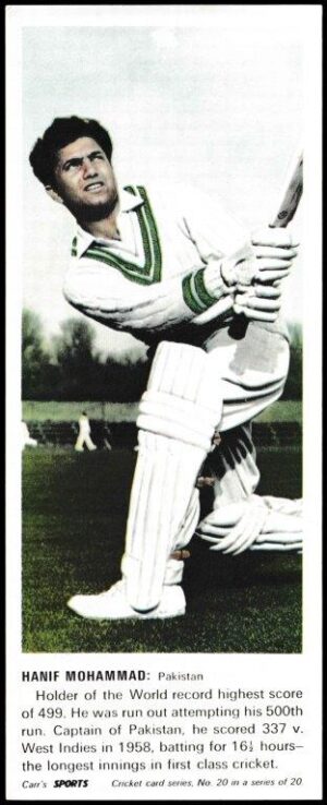 Carr's Biscuits - 'Cricketers' - Card #20 - Hanif Mohammad (Pakistan)