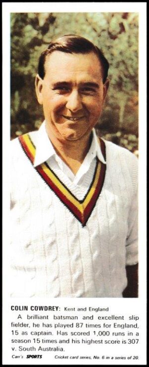 Carr's Biscuits - 'Cricketers' - Card #6 - Colin Cowdrey (Kent)